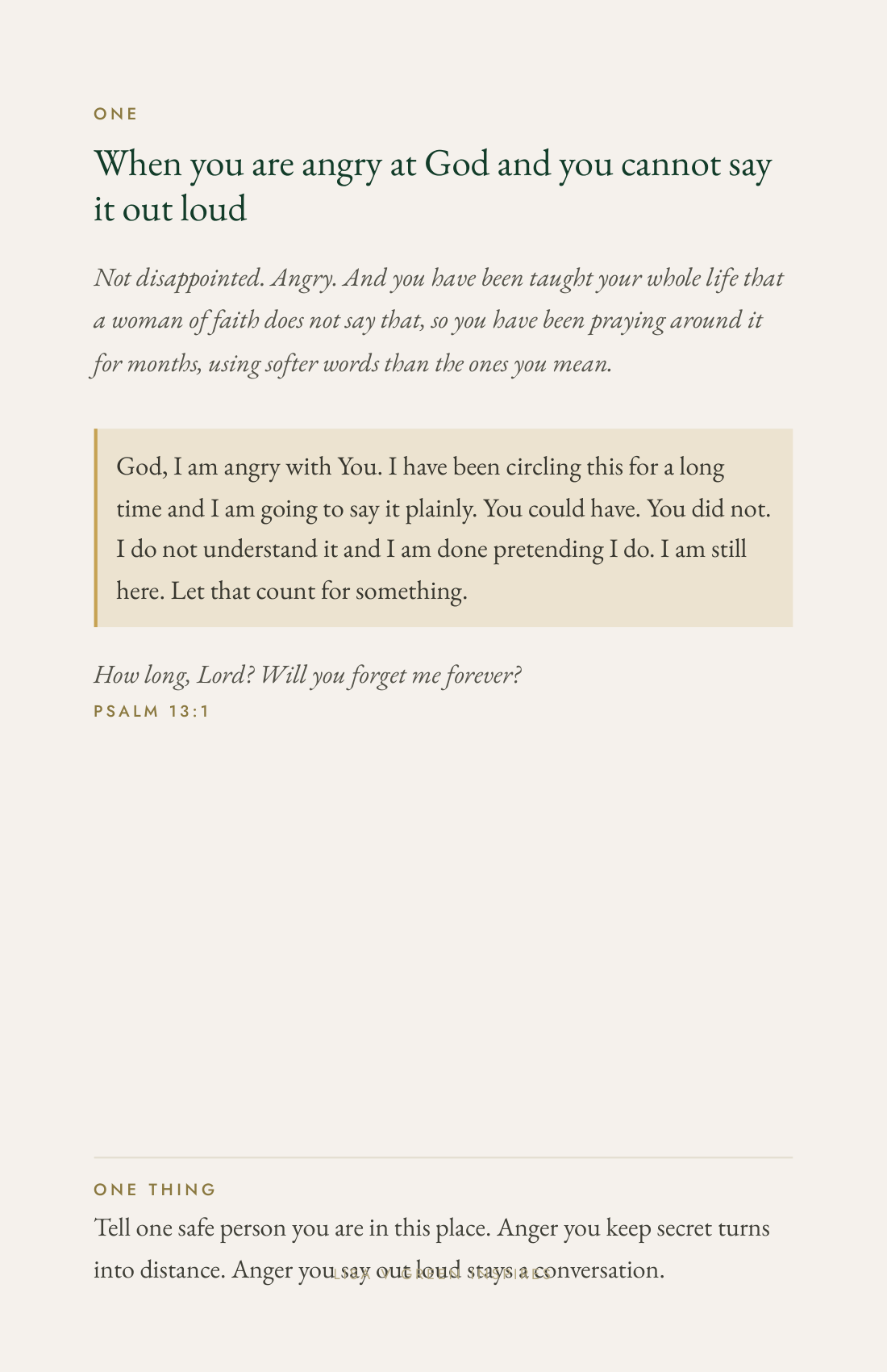 A sample page from the guide: when you are angry at God and you cannot say it out loud